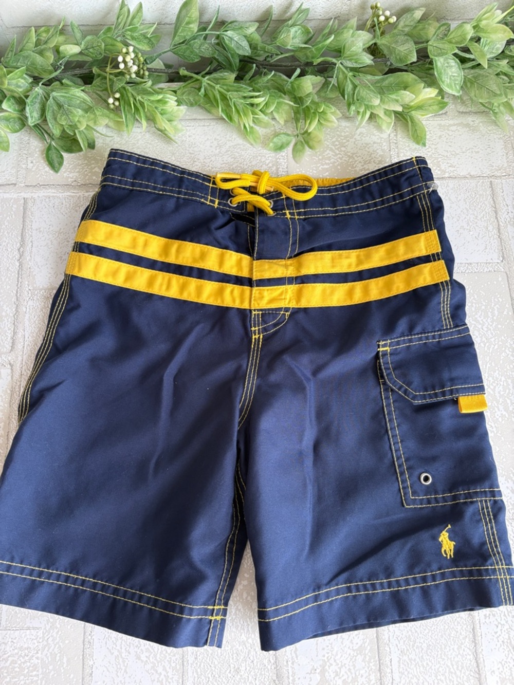 Polo by Ralph Lauren Navy & Yellow Cargo Swim Shorts boys toddler 3T